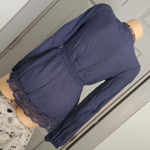 LAST ONE Spring 2021 Blue Lace V Neck Top - Picture 7 of 14